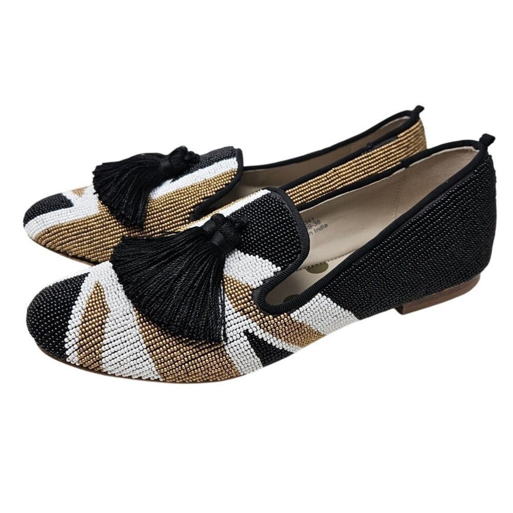 Boden 36 Evelina Beaded Slipper Smoker Loafer Flat Union Jack British Tassel